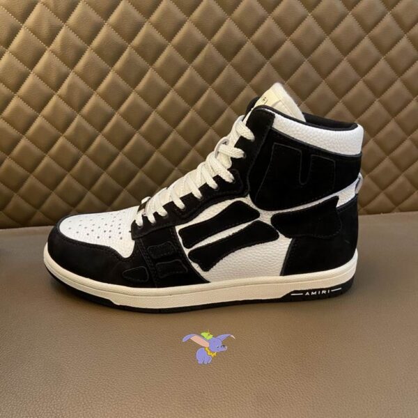 Amiri Skel Top High-Top Sneakers in Black and White Leather. - Image 3