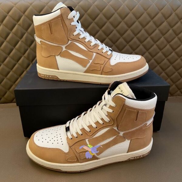 Amiri Skel Top High-Top Sneakers in Tan and White Leather. - Image 4