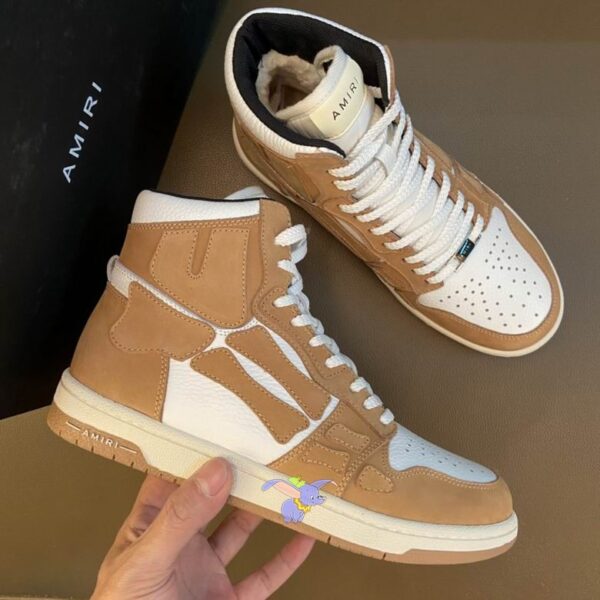 Amiri Skel Top High-Top Sneakers in Tan and White Leather. - Image 3