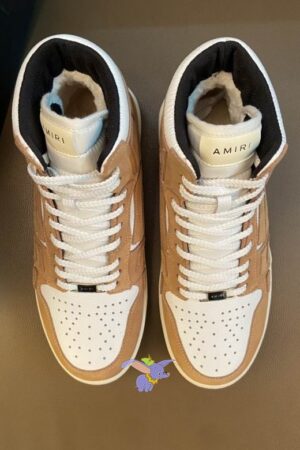 Amiri Skel Top High-Top Sneakers in Tan and White Leather.