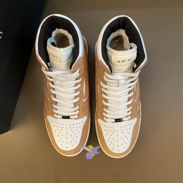 Amiri Skel Top High-Top Sneakers in Tan and White Leather.