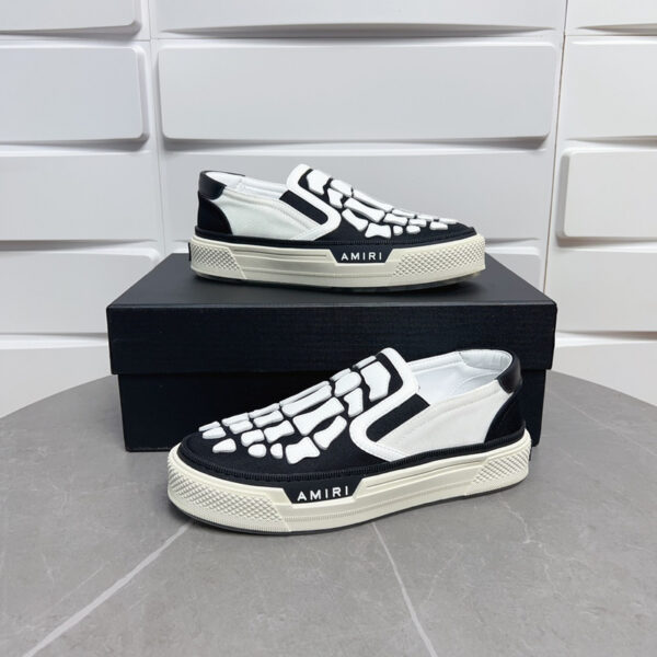 Amiri Skel-Top Slip-On Sneakers in Black and White. - Image 7