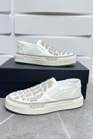 Amiri Skel-Top Slip-On Sneakers in White and Light Gray