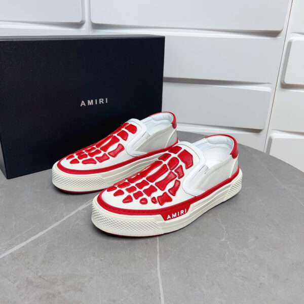 Amiri Skel-Top Slip-On Sneakers in White and Red. - Image 6