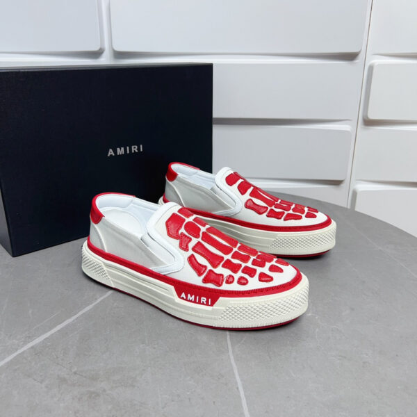 Amiri Skel-Top Slip-On Sneakers in White and Red. - Image 5