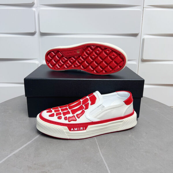 Amiri Skel-Top Slip-On Sneakers in White and Red. - Image 4