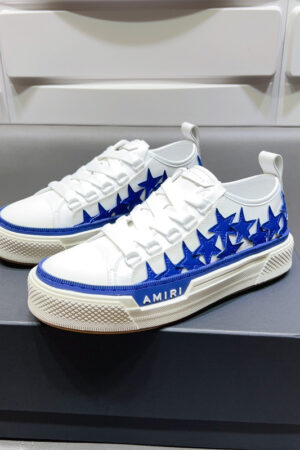 Amiri Star Court Low-Top Sneakers in White and Blue.