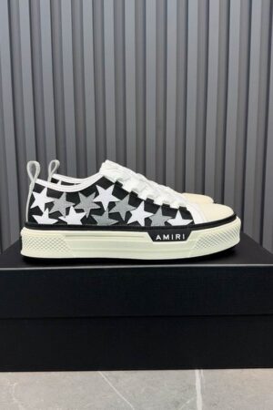 Amiri Stars Court Low-Top Sneakers in Black and White with Grey