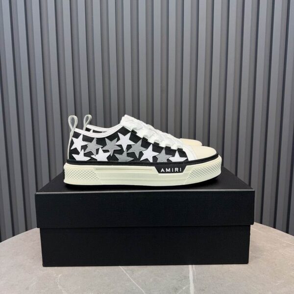 Amiri Stars Court Low-Top Sneakers in Black and White with Grey