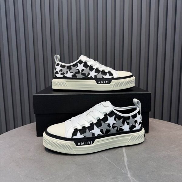 Amiri Stars Court Low-Top Sneakers in Black and White with Grey - Image 5