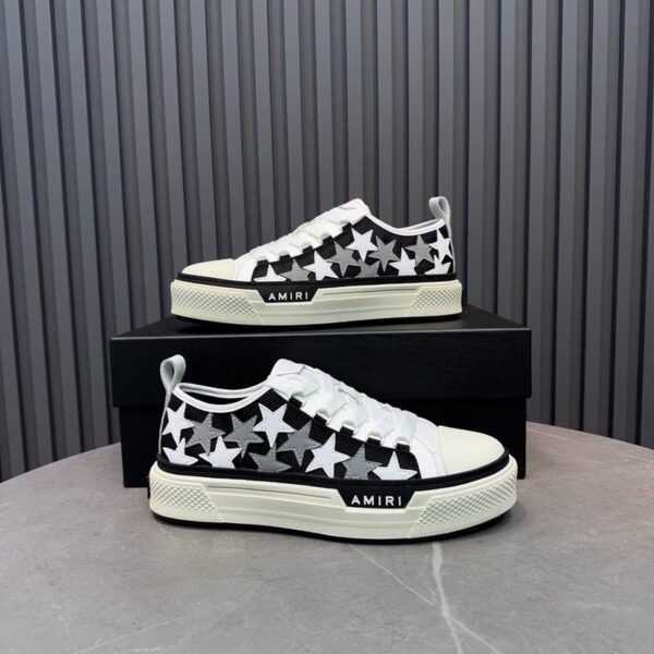 Amiri Stars Court Low-Top Sneakers in Black and White with Grey - Image 4