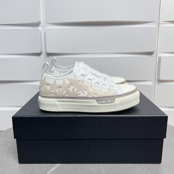 Amiri Stars Court Low-Top Sneakers in White with Beige Stars - Image 5