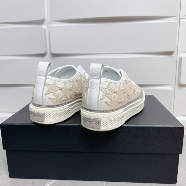Amiri Stars Court Low-Top Sneakers in White with Beige Stars - Image 4