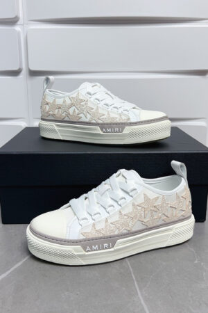 Amiri Stars Court Low-Top Sneakers in White with Beige Stars