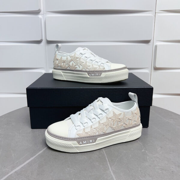 Amiri Stars Court Low-Top Sneakers in White with Beige Stars