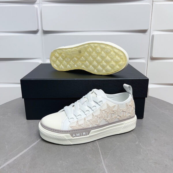 Amiri Stars Court Low-Top Sneakers in White with Beige Stars - Image 2