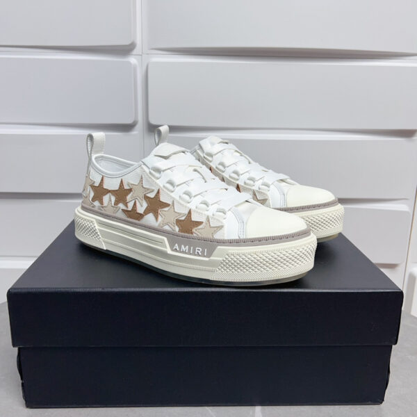 Amiri Stars Court Low-Top Sneakers White with Beige/Brown Stars - Image 4