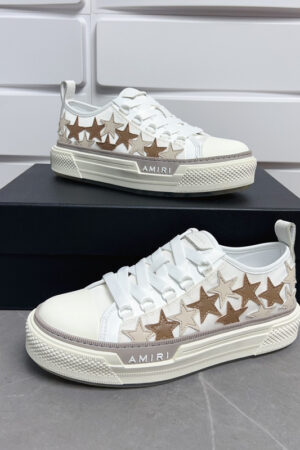 Amiri Stars Court Low-Top Sneakers White with Beige/Brown Stars