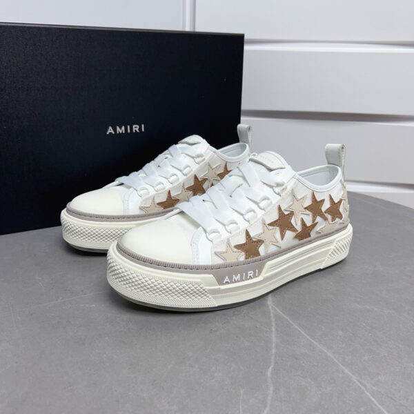 Amiri Stars Court Low-Top Sneakers White with Beige/Brown Stars - Image 2