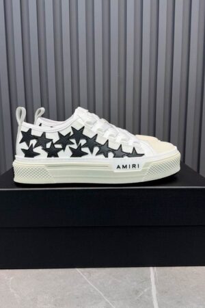 Amiri Stars Court Low-Top Sneakers in White with Black Stars