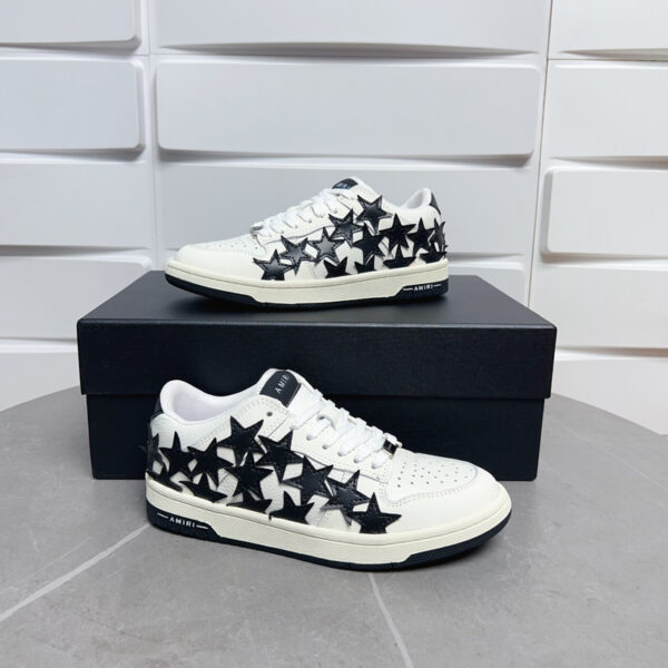 Amiri Stars Court Low-Top Sneakers in White with Black Stars. - Image 5