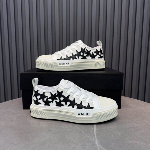Amiri Stars Court Low-Top Sneakers in White with Black Stars - Image 4