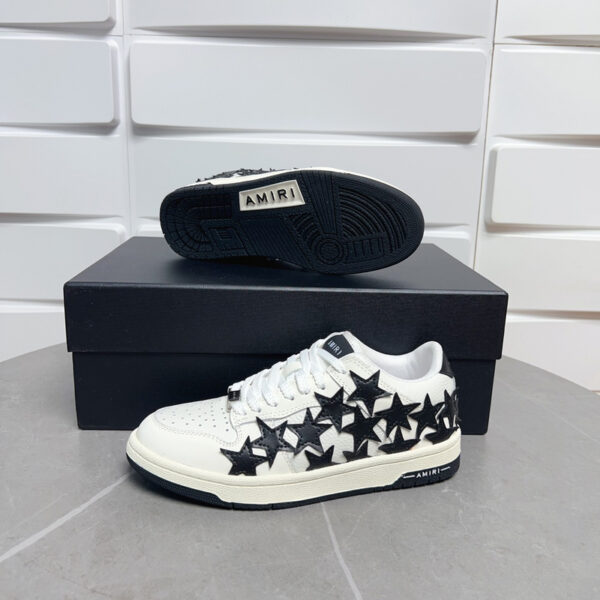 Amiri Stars Court Low-Top Sneakers in White with Black Stars. - Image 3