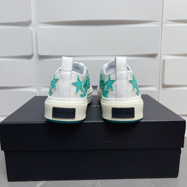 Amiri Stars Court Low-Top Sneakers in White with Green Stars. - Image 5
