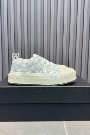 Amiri Court Low-Top Sneakers in White with Silver Stars