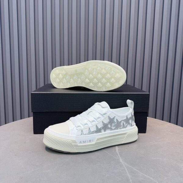 Amiri Court Low-Top Sneakers in White with Silver Stars - Image 6