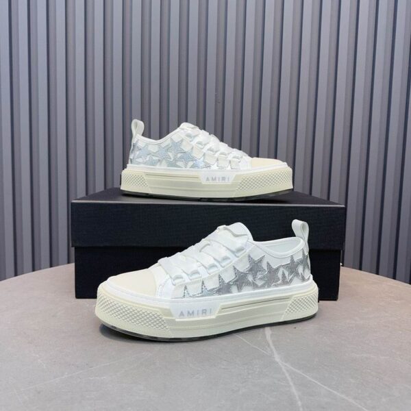 Amiri Court Low-Top Sneakers in White with Silver Stars - Image 5