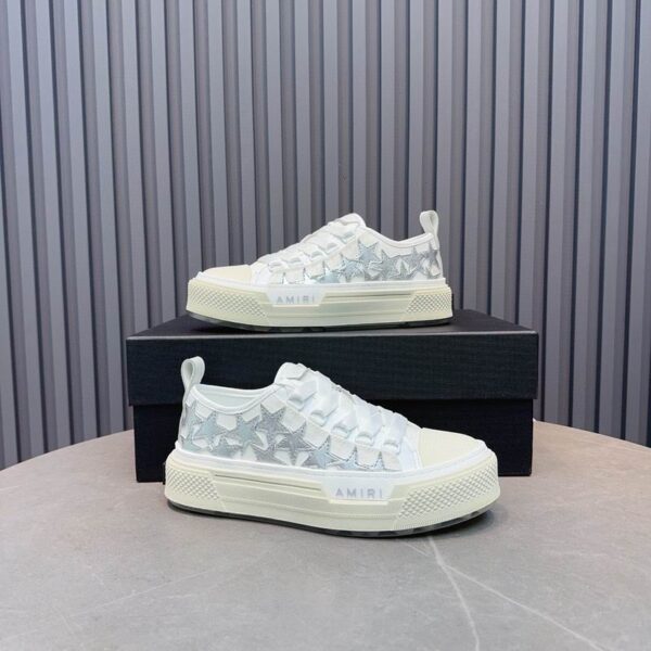 Amiri Court Low-Top Sneakers in White with Silver Stars - Image 4