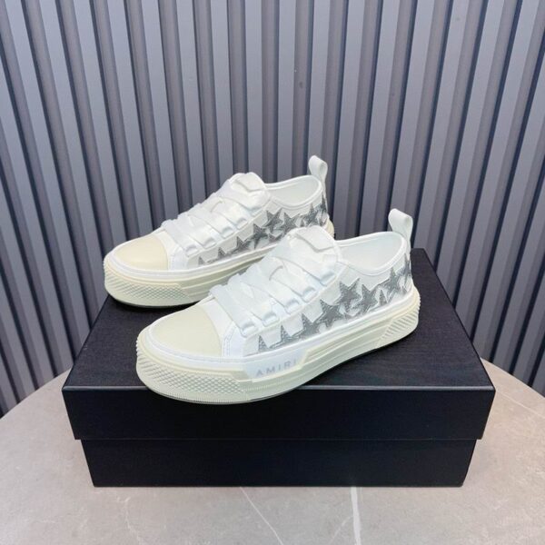 Amiri Court Low-Top Sneakers in White with Silver Stars - Image 3