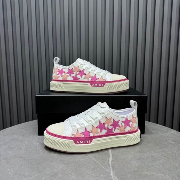 Amiri Stars Court Low-Top Sneakers in White with Pink - Image 5