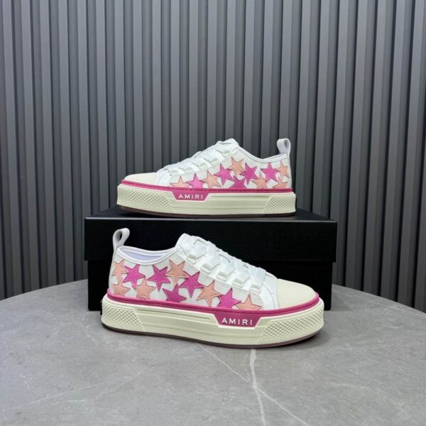 Amiri Stars Court Low-Top Sneakers in White with Pink - Image 4
