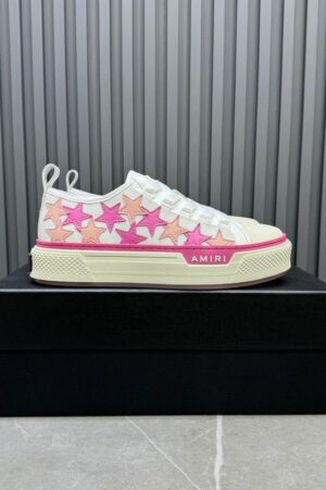 Amiri Stars Court Low-Top Sneakers in White with Pink