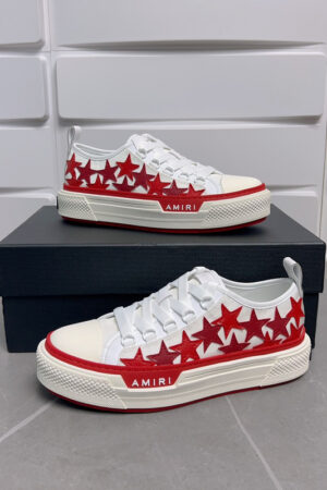 Amiri Stars Court Low-Top Sneakers in White with Red Stars.