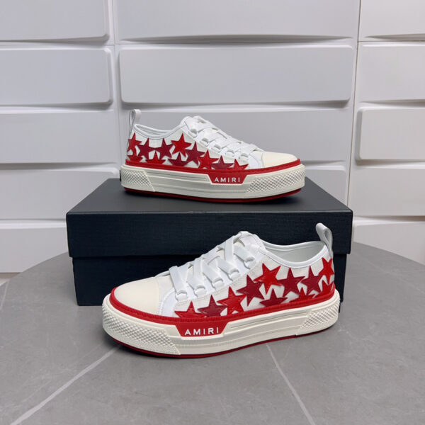 Amiri Stars Court Low-Top Sneakers in White with Red Stars.