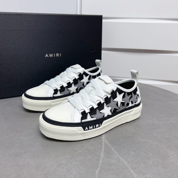 Amiri Stars Court Sneakers in White with White & Gray Stars. - Image 6