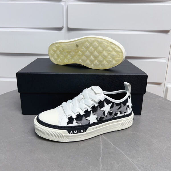 Amiri Stars Court Sneakers in White with White & Gray Stars. - Image 4