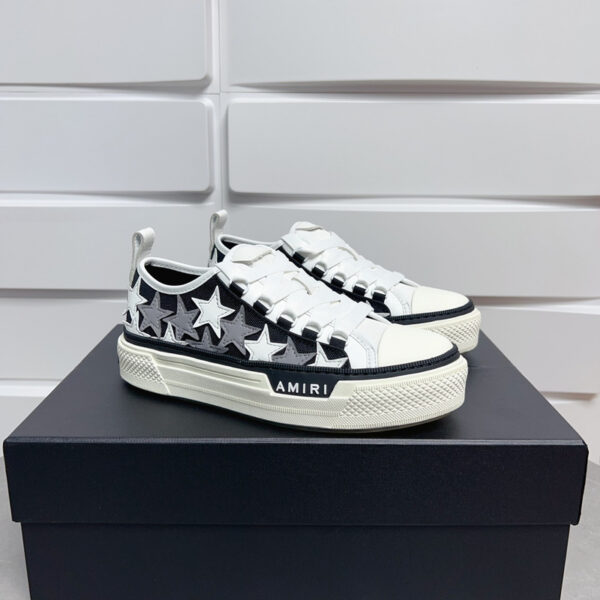 Amiri Stars Court Sneakers in White with White & Gray Stars. - Image 3
