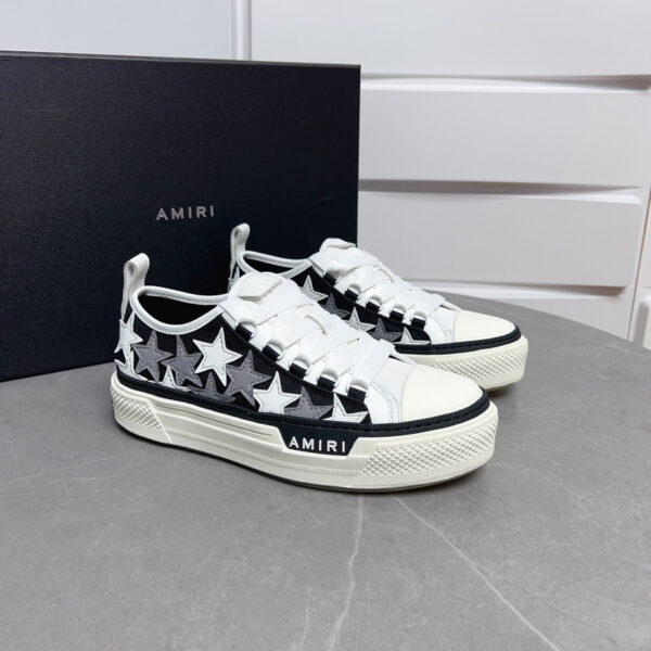 Amiri Stars Court Sneakers in White with White & Gray Stars. - Image 2