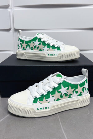 Amiri Stars Court  Sneakers White with White/Cream/Green Accents
