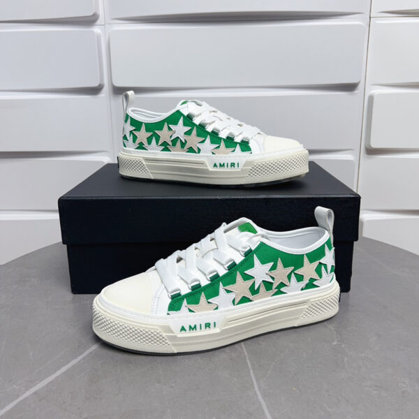 Amiri Stars Court  Sneakers White with White/Cream/Green Accents