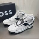 BOSS White and Black High-Top Sneaker.