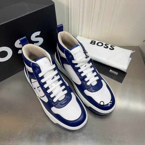 BOSS White and Blue High-Top Sneaker. - Image 2