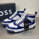 BOSS White and Blue High-Top Sneaker.