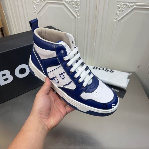 BOSS White and Blue High-Top Sneaker. - Image 4