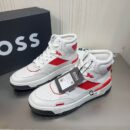 BOSS White and Red High-Top Sneaker.