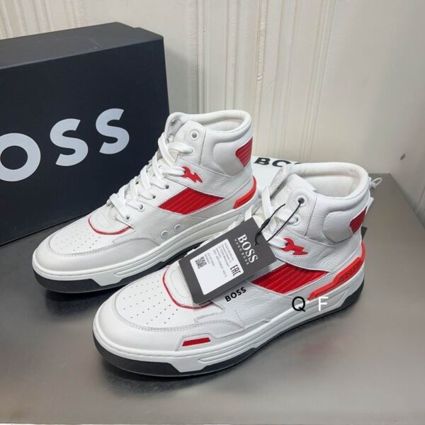 BOSS White and Red High-Top Sneaker. - Image 2
